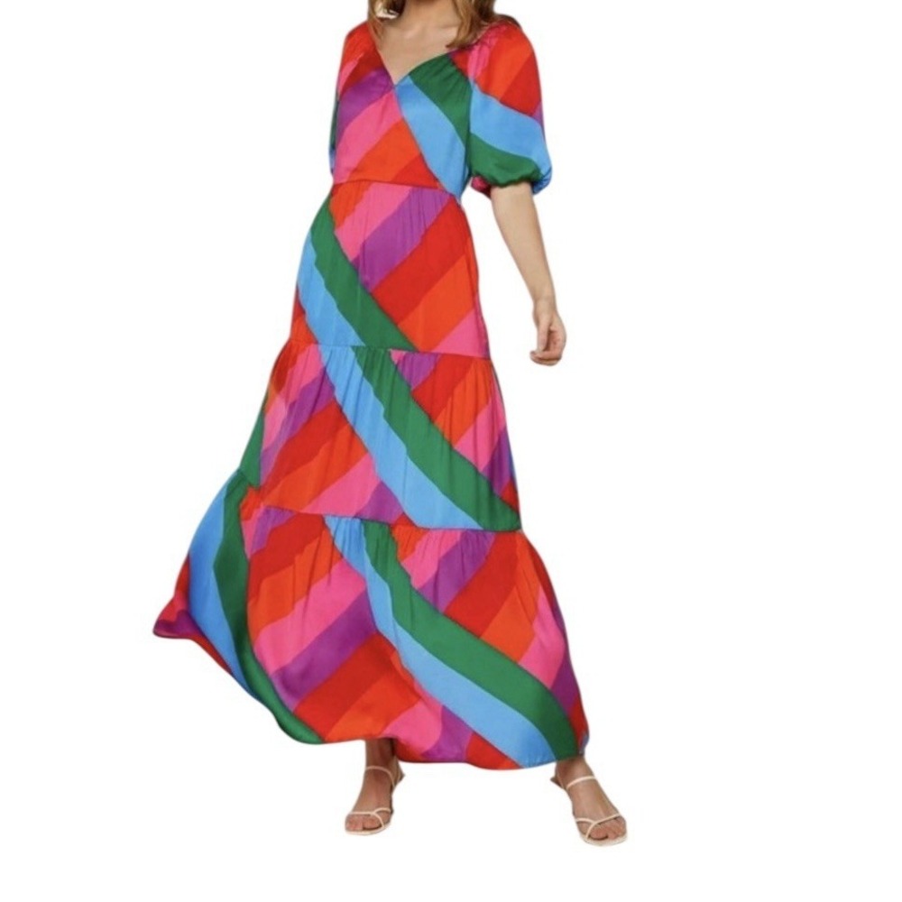SKIES ARE BLUE ILIANA MULTICOLOR Maxi Dress Womenโ XS Color Block Bright New